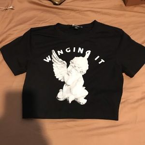 NWT Missguided Wingin It crop top tee black S M
